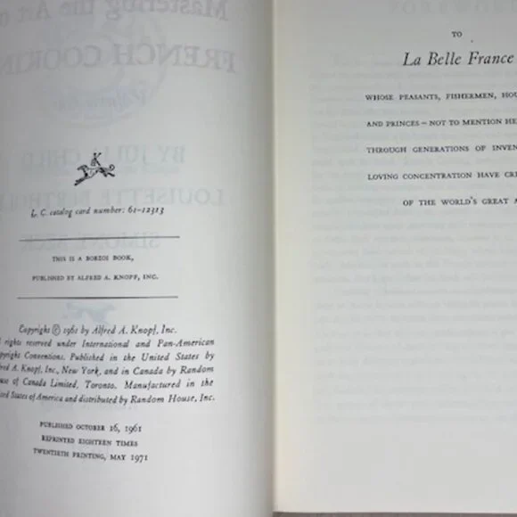 Mastering The Art Of French Cooking Julia Child Cookbook Vol One May 1971 20th